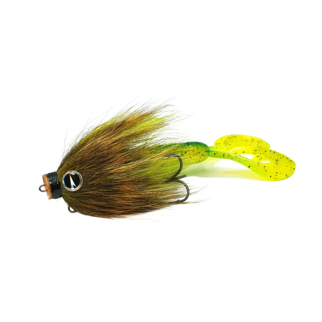 Variety of mouses and bucktail fishing lures for pike targeting on display