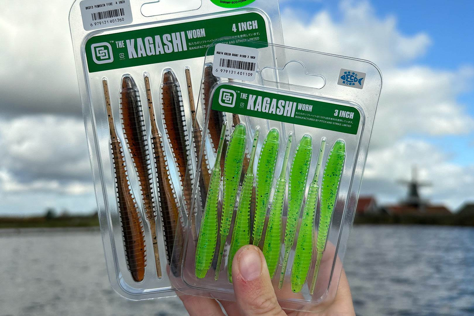 PXS Kagashi Worm 3 inch eco-friendly pin-tail fishing lure with shrimp scent and versatile rig compatibility
