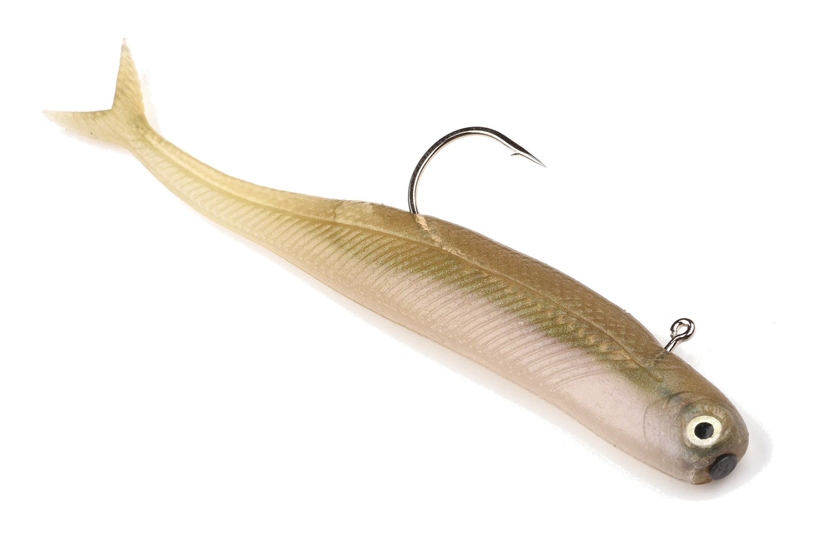 DSTYLE shad softbait in natural pearl colour rigged on a jighead