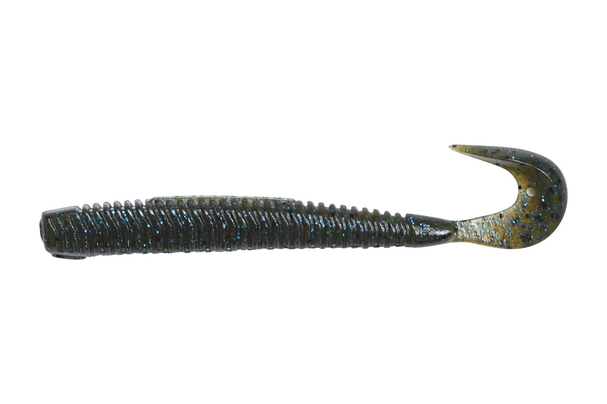 DSTYLE D.S Kammer softbait met sikkelstaart in de kleur Green Pumpkin Blue Flake & Pepper