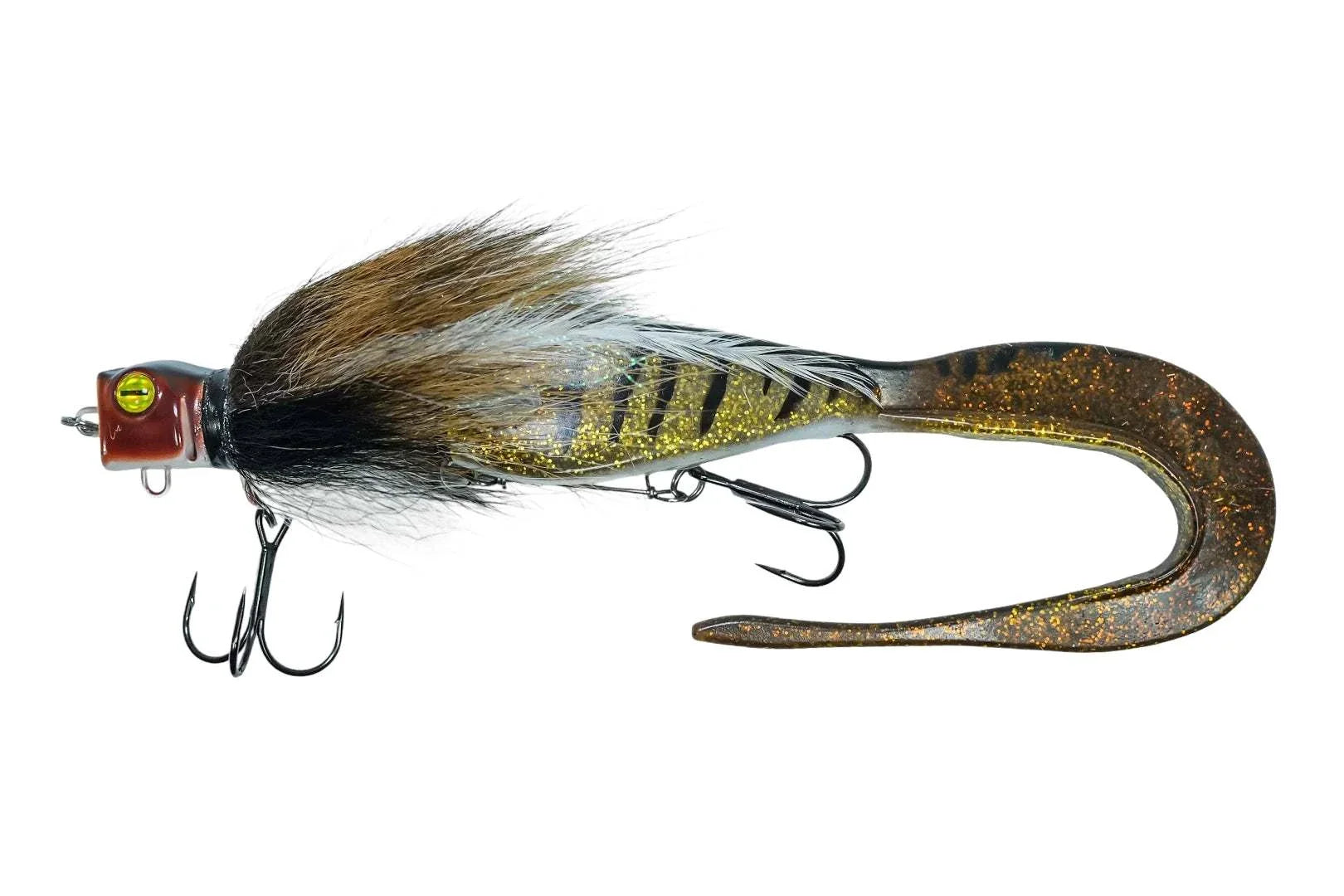 Frapp Rowdy Head bucktail fishing lure with noise slits and natural bucktail tail