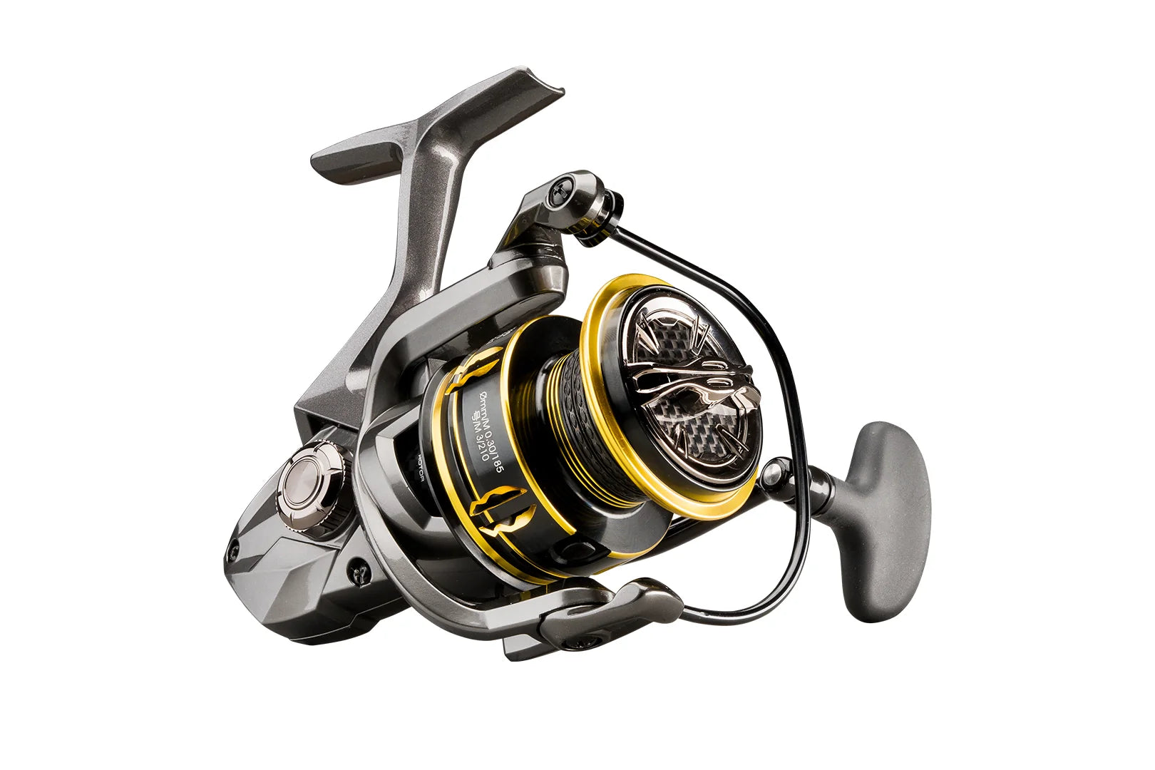 Okuma Inspira lightweight aluminium spinning fishing reel close-up on white background