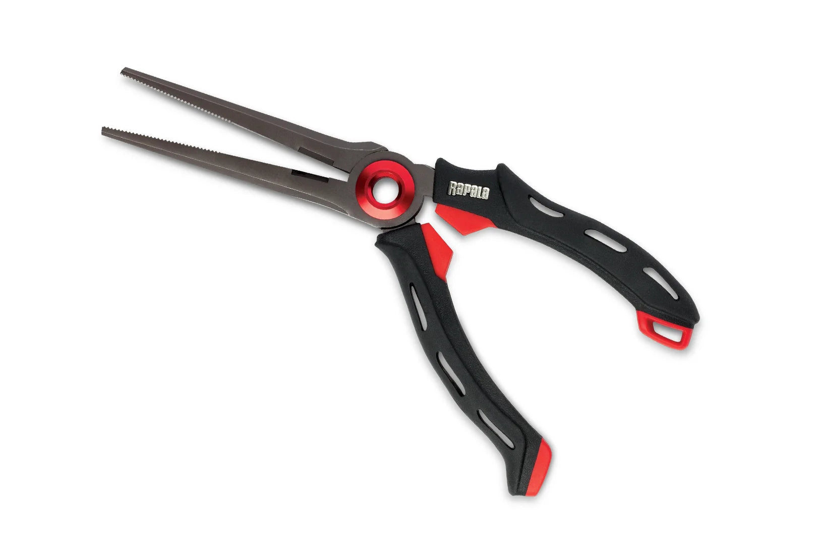 Rapala Mag Spring Pliers with mag-spring system, serrated jaws, line cutter, and soft touch handles