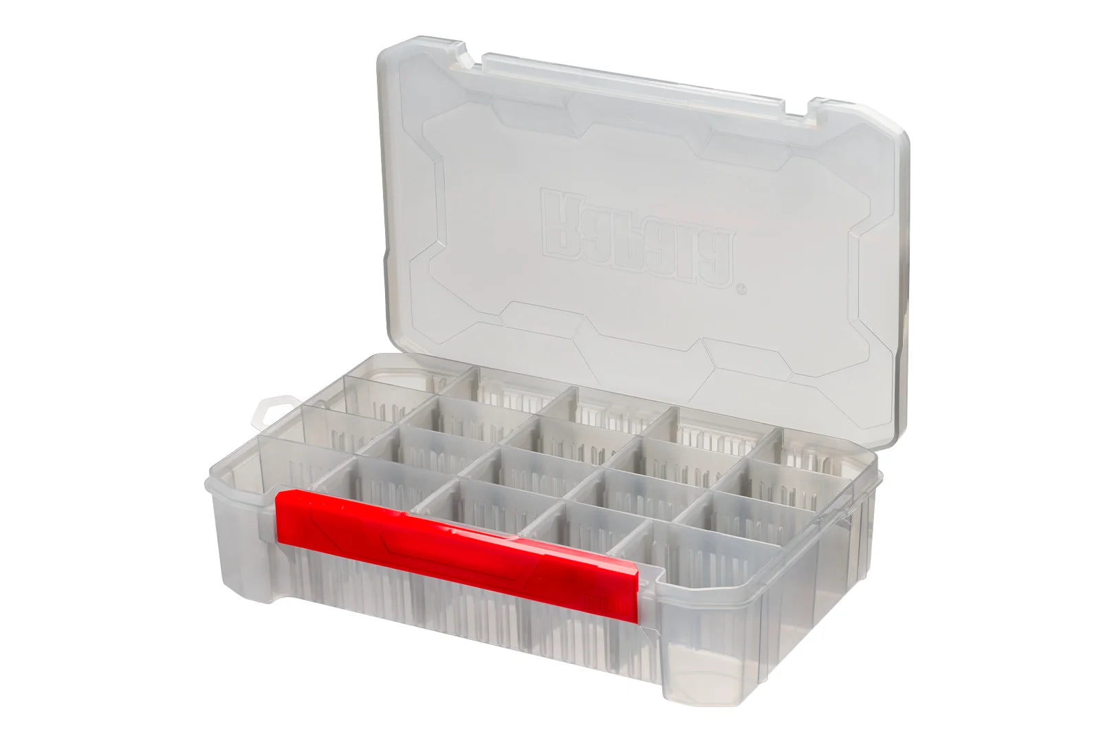 Rapala Tackle Tray with customizable dividers, quick latch system, and stackable design for organized fishing tackle storage