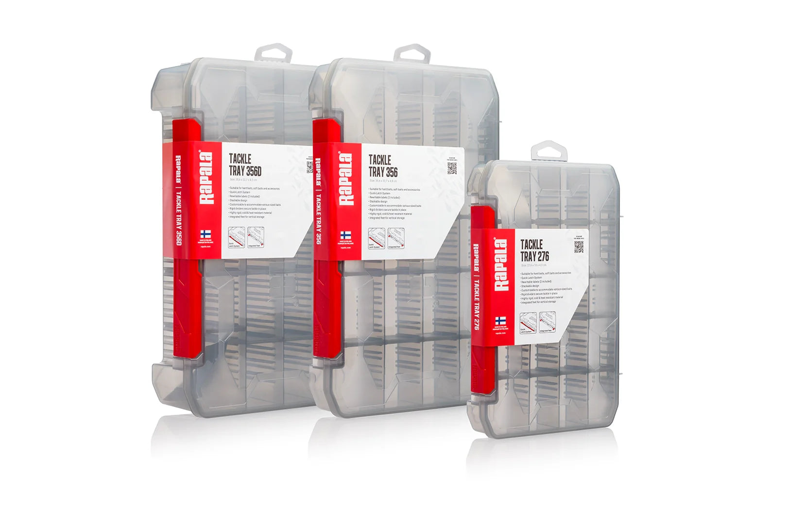 Rapala Tackle Tray with customizable dividers, Quick Latch system, stackable design, and protective rigid plastic construction