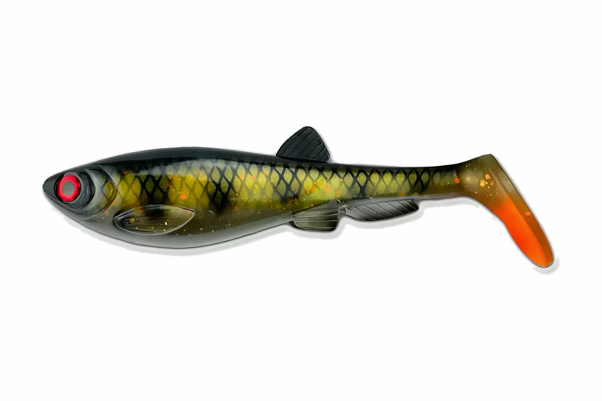 ULM Lures Gigabite V2 25 cm Motoroil Perch, paddle tail soft lure