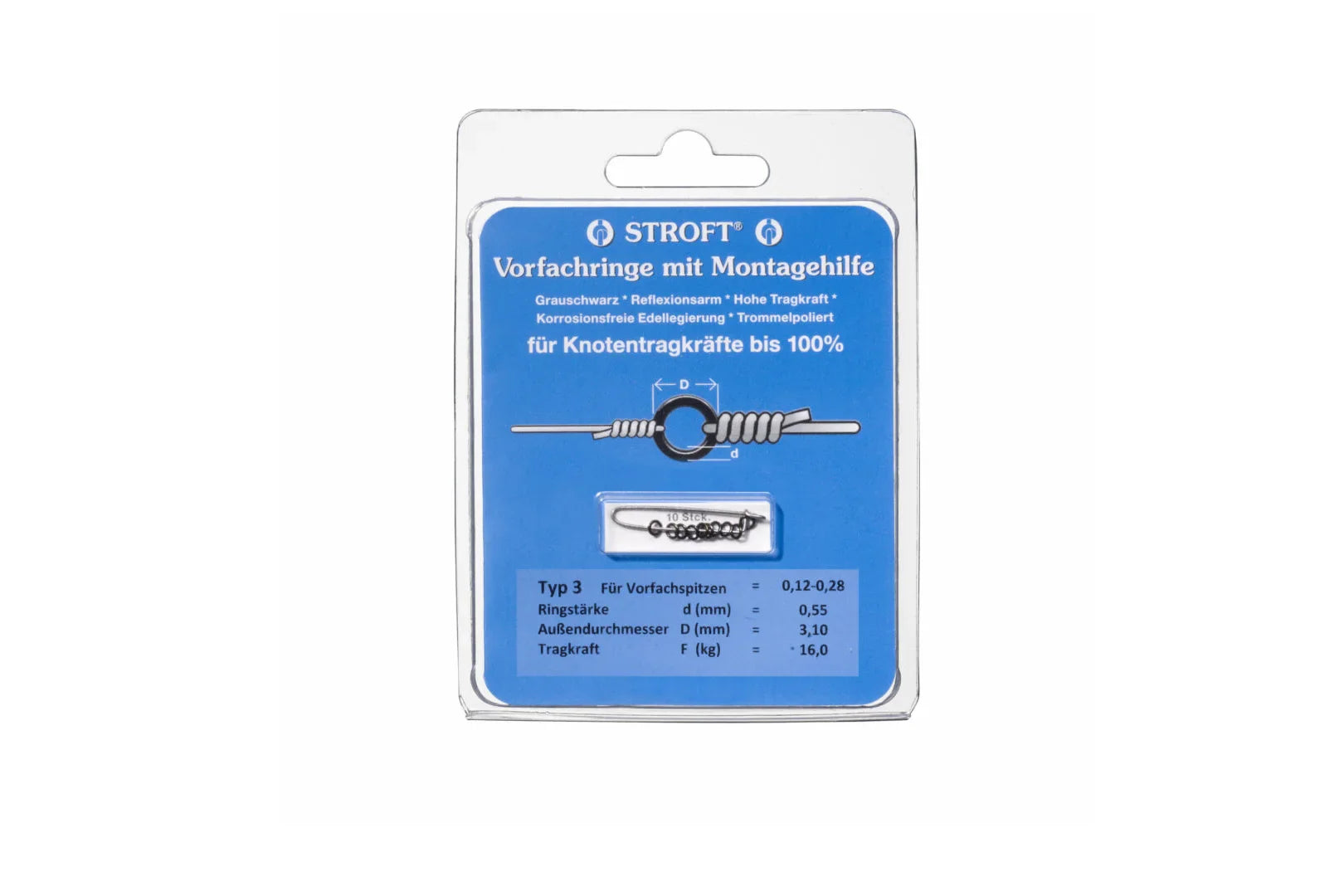 Stroft Vorfachringe leader rings made of corrosion-resistant alloy with low-reflection finish for maximum knot strength up to 100%