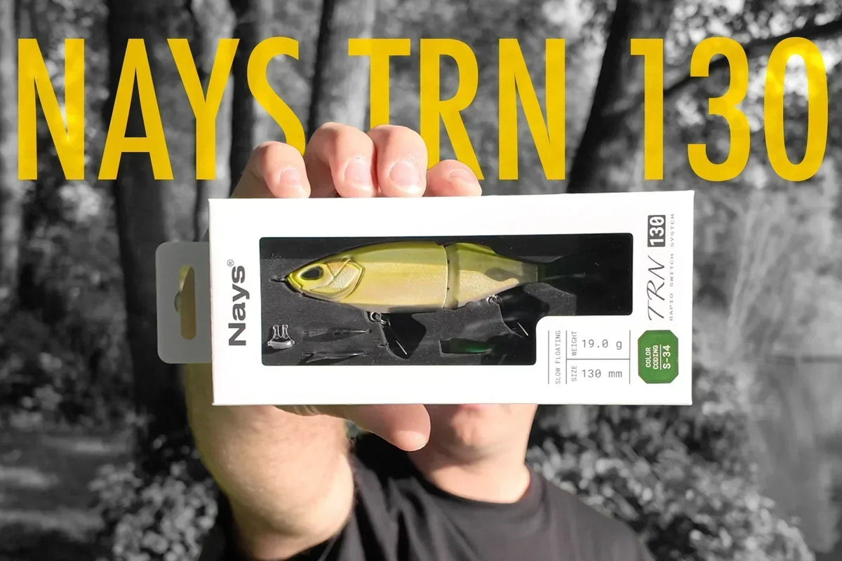 Nays TRN 130 S-34 swimbait in its box with the title Nays TRN 130