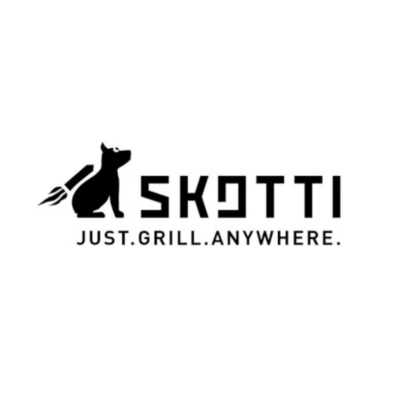 Portable Skotti Grill outdoor cooking system by Charlie's Fishing with compact stainless steel design