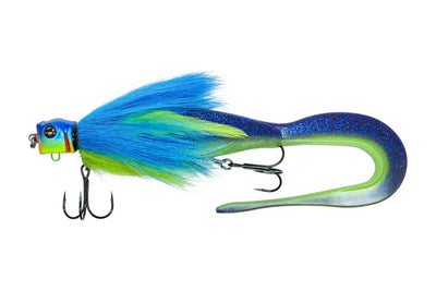 Frapp Rowdy Head Blue Curacau, bucktail pike lure with Tricky Tail trailer