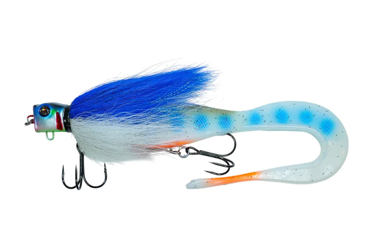 Frapp Rowdy Head Ice Lollipop, bucktail pike lure with Tricky Tail trailer