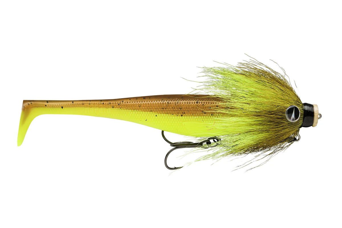 Rapala Soft Peto Mustache Chartreuse, pre-rigged paddle tail pike lure
