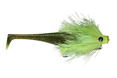 Rapala Soft Peto Mustache UV Chartreuse, pre-rigged paddle tail pike lure