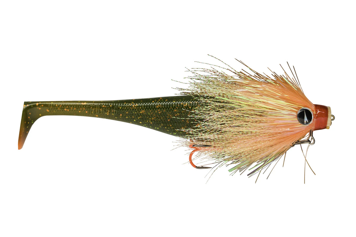 Rapala Soft Peto Mustache UV Orange, pre-rigged paddle tail pike lure